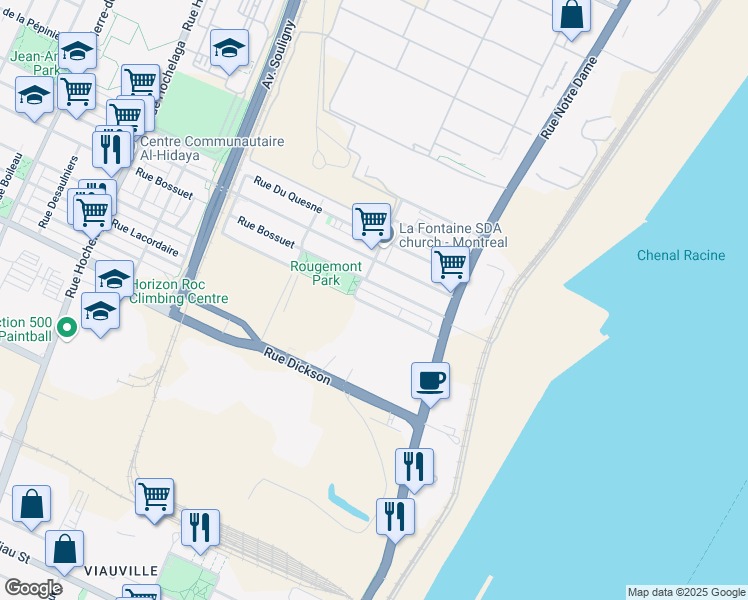 map of restaurants, bars, coffee shops, grocery stores, and more near 1125 Avenue Rougemont in Montréal