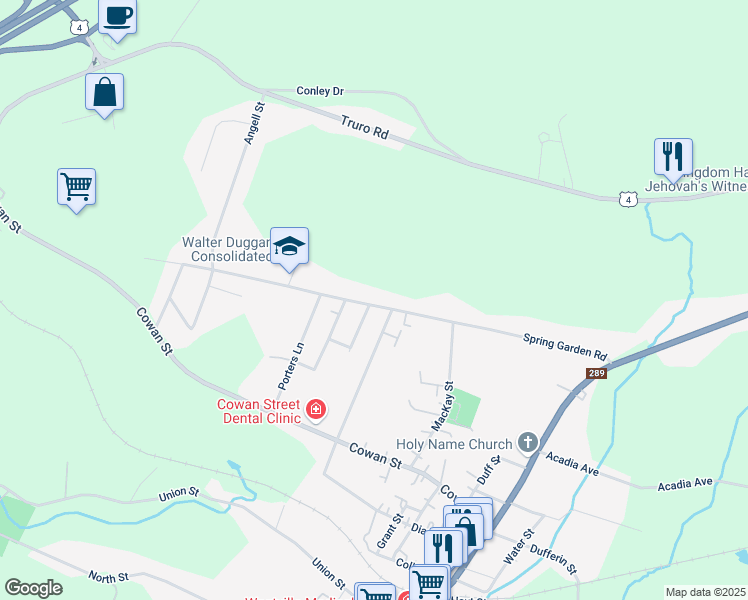 map of restaurants, bars, coffee shops, grocery stores, and more near 2274 Spring Garden Road in Westville