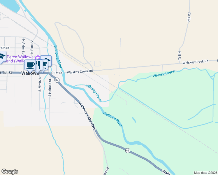 map of restaurants, bars, coffee shops, grocery stores, and more near 205 Riverside Avenue in Wallowa
