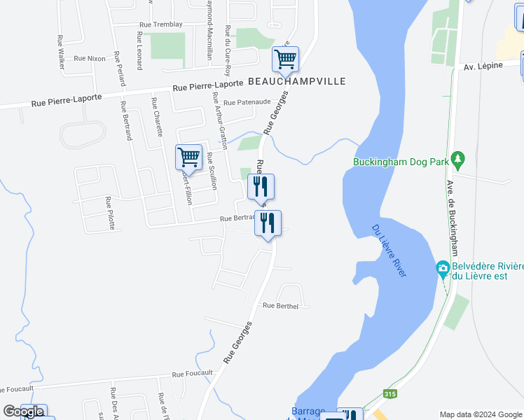 map of restaurants, bars, coffee shops, grocery stores, and more near 937 Rue Georges in Gatineau