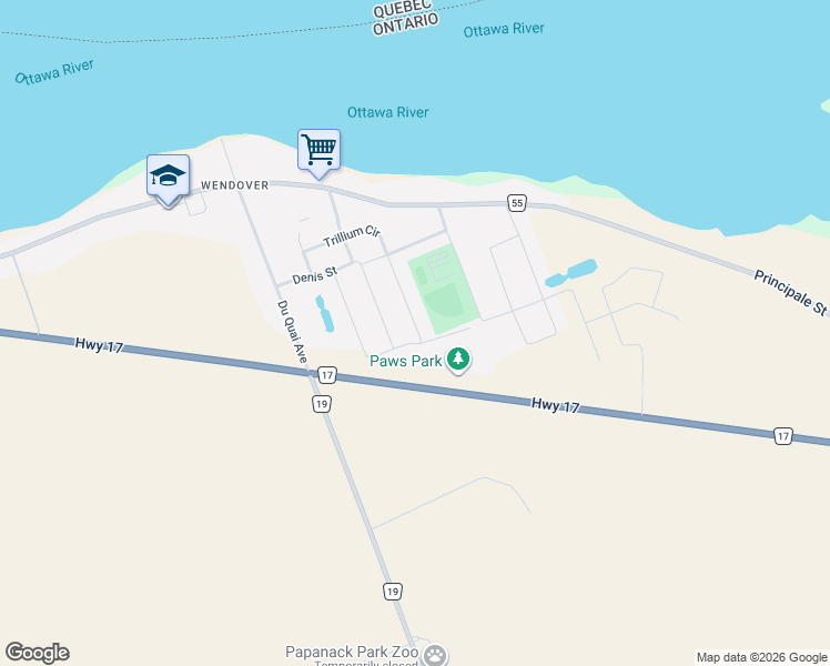 map of restaurants, bars, coffee shops, grocery stores, and more near 277 Trillium Circle in Alfred and Plantagenet