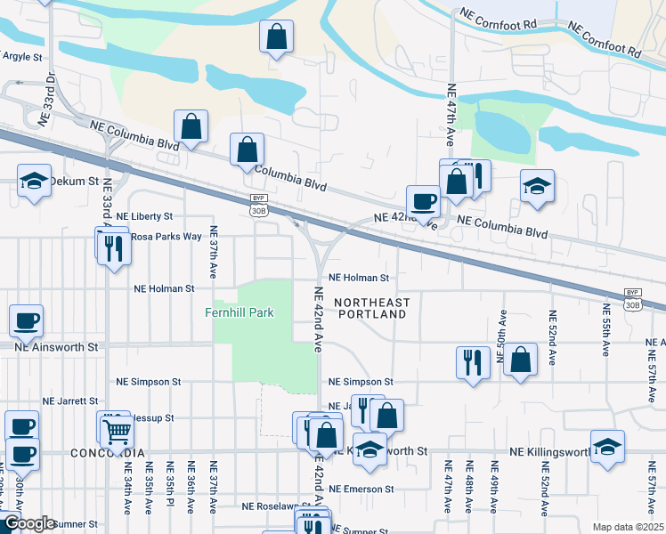 map of restaurants, bars, coffee shops, grocery stores, and more near in Portland
