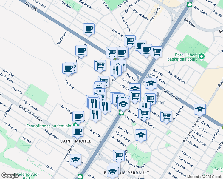 map of restaurants, bars, coffee shops, grocery stores, and more near 3812 Rue Jarry Est in Montréal