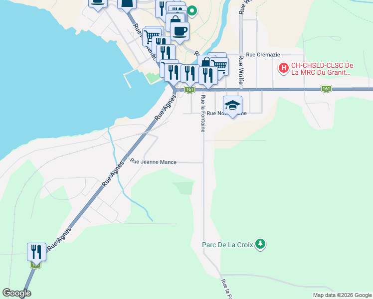 map of restaurants, bars, coffee shops, grocery stores, and more near 3408 Rue la Fontaine in Lac-Mégantic