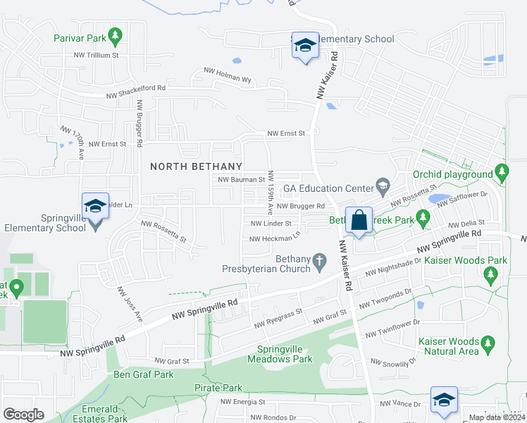 map of restaurants, bars, coffee shops, grocery stores, and more near 15918 Northwest Brugger Road in Portland