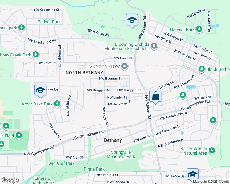map of restaurants, bars, coffee shops, grocery stores, and more near 15920 Northwest Linder Street in Portland