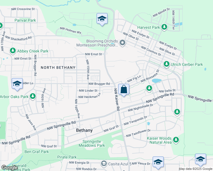 map of restaurants, bars, coffee shops, grocery stores, and more near 15660 Northwest Linder Street in Portland