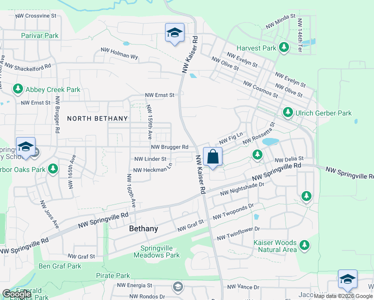 map of restaurants, bars, coffee shops, grocery stores, and more near 15566 Northwest Brugger Road in Portland