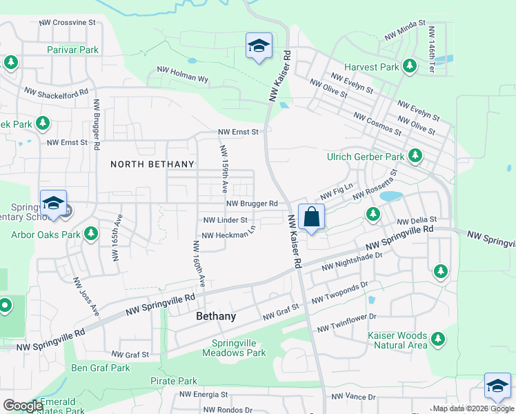 map of restaurants, bars, coffee shops, grocery stores, and more near 15660 Northwest Linder Street in Portland