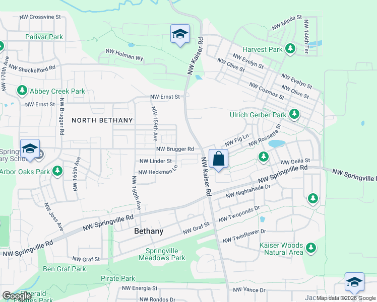 map of restaurants, bars, coffee shops, grocery stores, and more near 15660 Northwest Linder Street in Portland