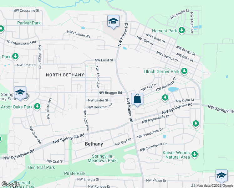 map of restaurants, bars, coffee shops, grocery stores, and more near 15660 Northwest Linder Street in Portland