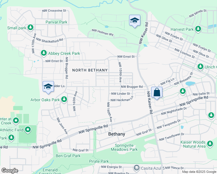 map of restaurants, bars, coffee shops, grocery stores, and more near 15986 Northwest Linder Street in Portland