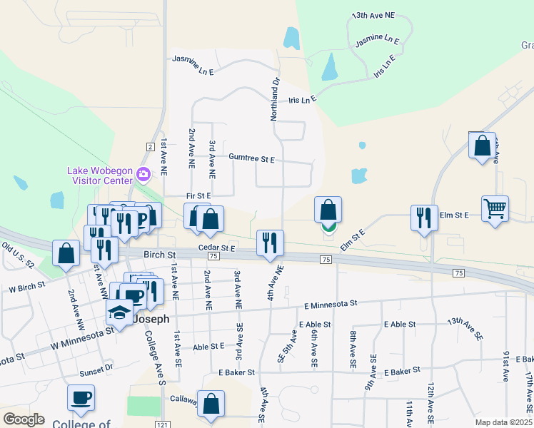 map of restaurants, bars, coffee shops, grocery stores, and more near 535 NorthLand Drive in Saint Joseph