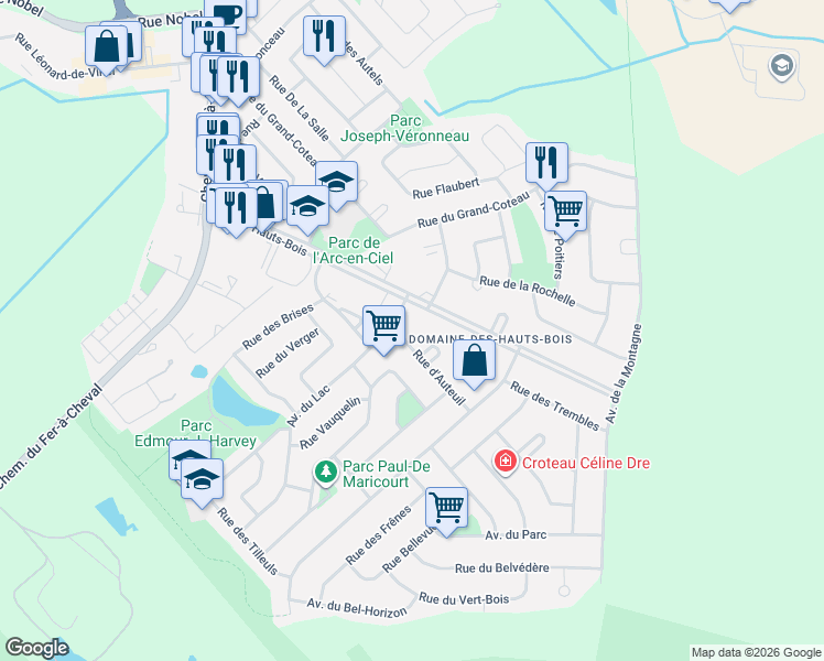 map of restaurants, bars, coffee shops, grocery stores, and more near 27 Rue d'Auteuil in Sainte-Julie