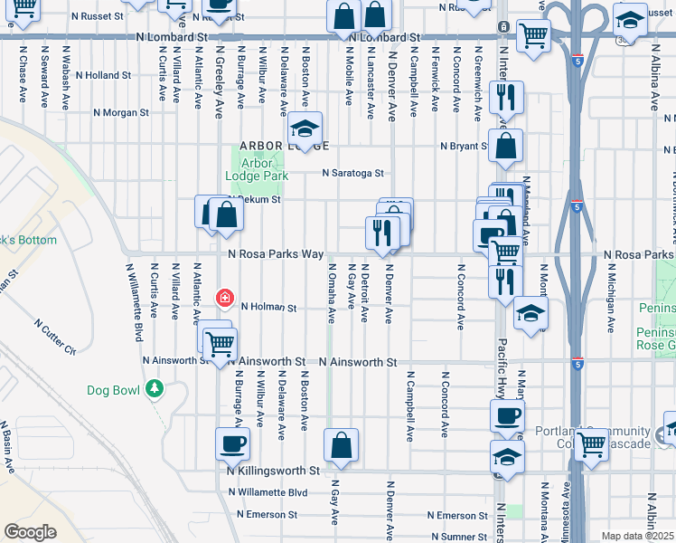 map of restaurants, bars, coffee shops, grocery stores, and more near in Portland
