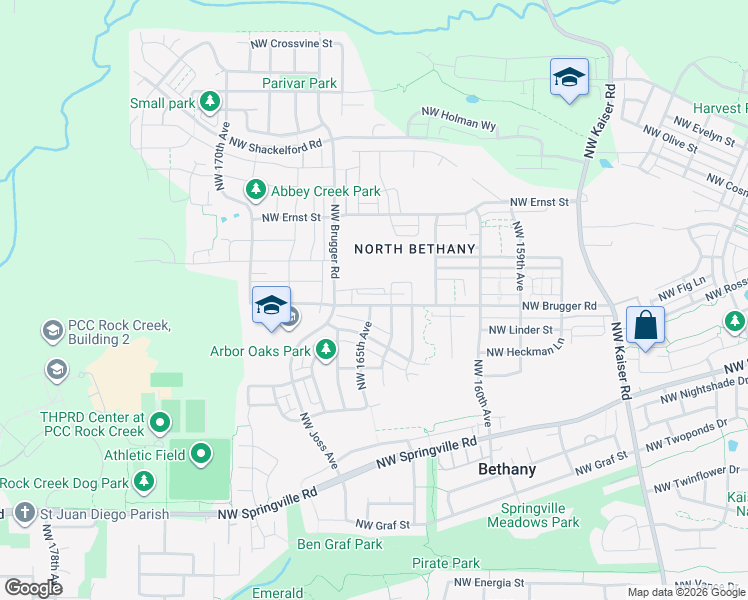 map of restaurants, bars, coffee shops, grocery stores, and more near 16415 Northwest Brugger Road in Portland