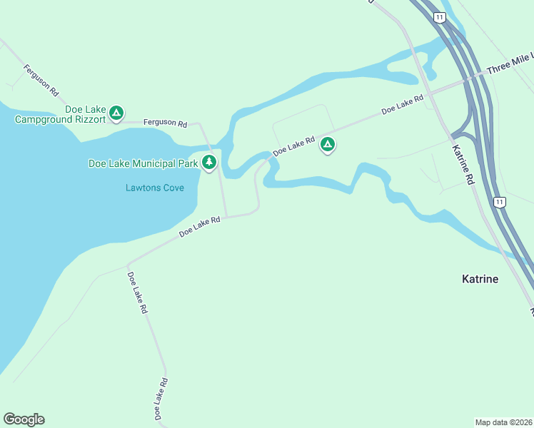 map of restaurants, bars, coffee shops, grocery stores, and more near 232 Doe Lake Road in Katrine