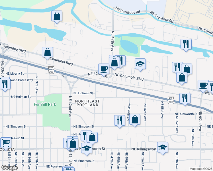 map of restaurants, bars, coffee shops, grocery stores, and more near in Portland