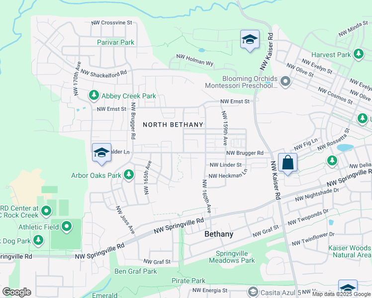 map of restaurants, bars, coffee shops, grocery stores, and more near 16179 Northwest Brugger Road in Portland