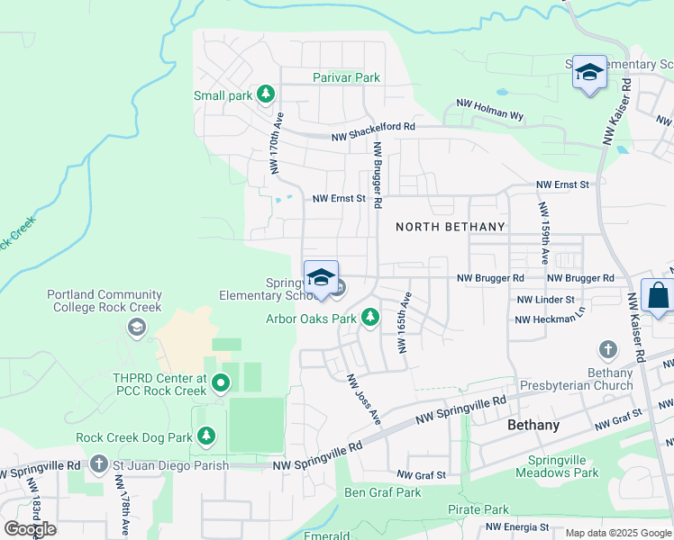 map of restaurants, bars, coffee shops, grocery stores, and more near 7290 Northwest 168th Avenue in Portland