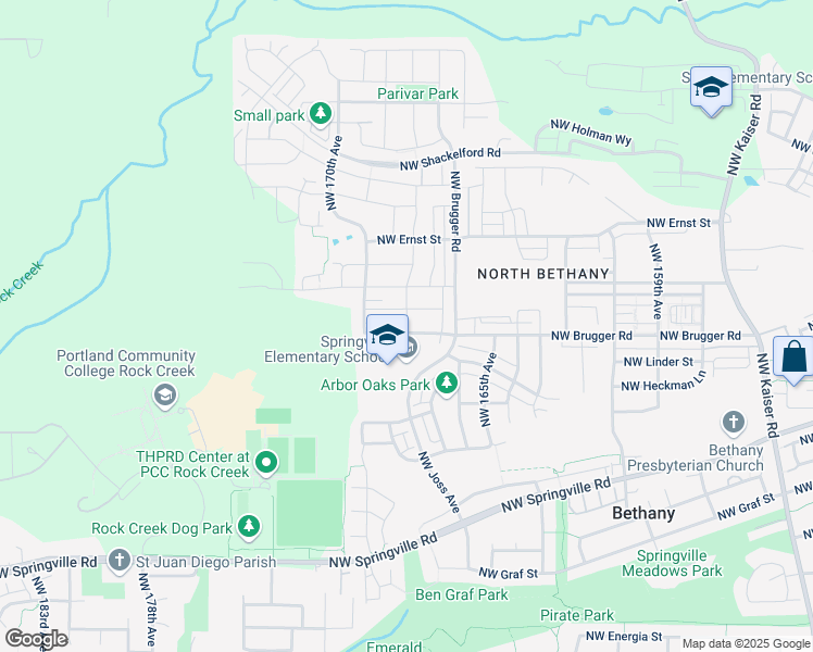 map of restaurants, bars, coffee shops, grocery stores, and more near 7114 Northwest 168th Avenue in Portland