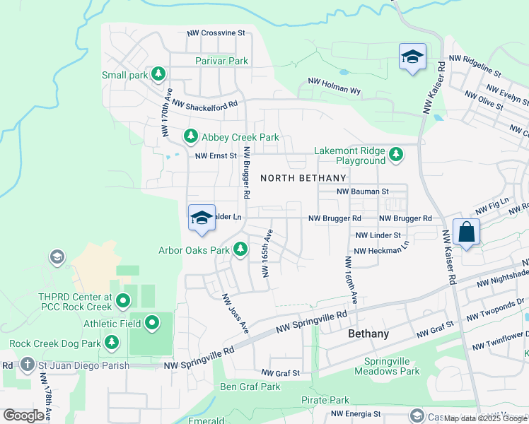 map of restaurants, bars, coffee shops, grocery stores, and more near 16415 Northwest Brugger Road in Portland