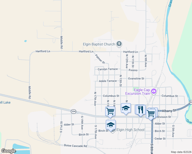 map of restaurants, bars, coffee shops, grocery stores, and more near 26 Caroline Terrace in Elgin