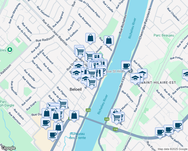 map of restaurants, bars, coffee shops, grocery stores, and more near 904 Rue Laurier in Beloeil
