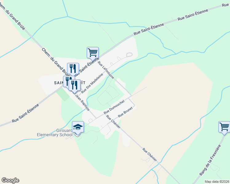 map of restaurants, bars, coffee shops, grocery stores, and more near 8920 Rue Jean-Baptiste-Gauthier in Mirabel