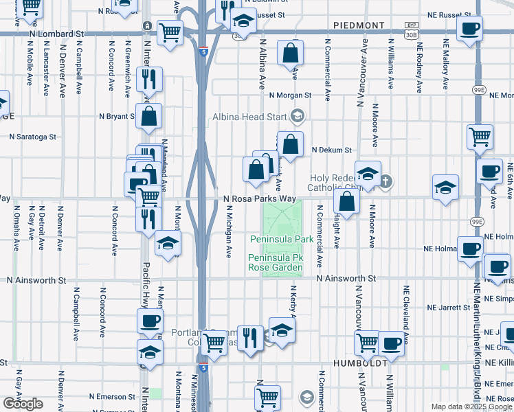 map of restaurants, bars, coffee shops, grocery stores, and more near in Portland