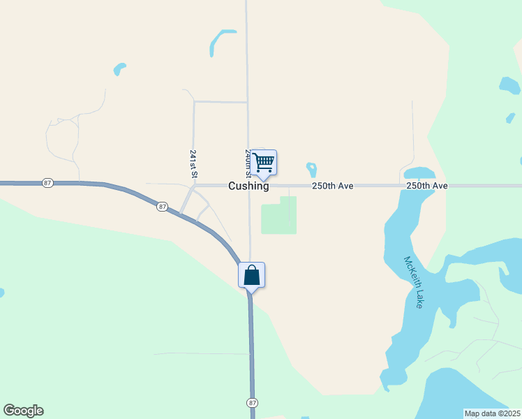 map of restaurants, bars, coffee shops, grocery stores, and more near 2498 240th Street in Cushing