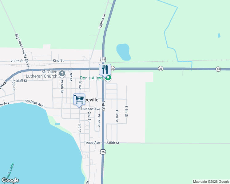 map of restaurants, bars, coffee shops, grocery stores, and more near 114 East Saint Paul Avenue in Graceville