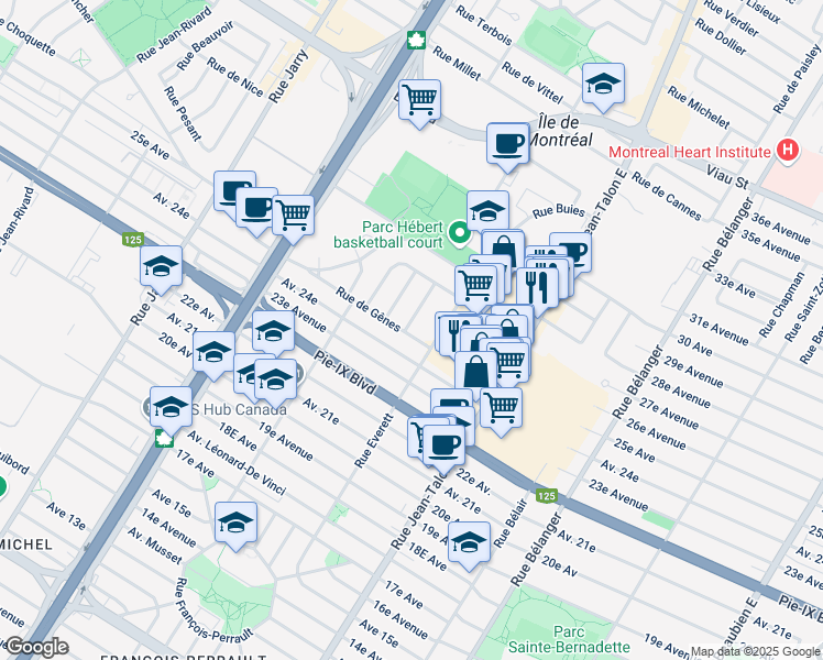 map of restaurants, bars, coffee shops, grocery stores, and more near 4272 Rue de Milan in Montréal
