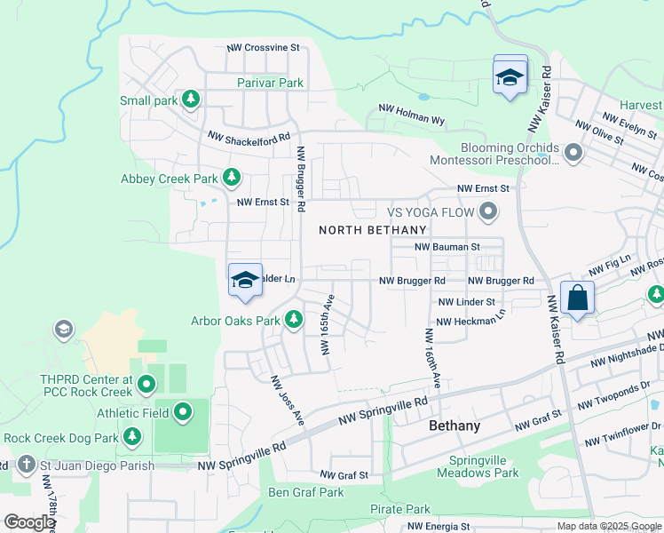 map of restaurants, bars, coffee shops, grocery stores, and more near 16415 Northwest Brugger Road in Portland
