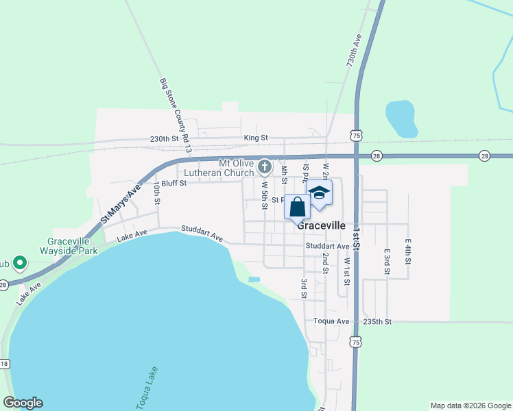 map of restaurants, bars, coffee shops, grocery stores, and more near 717 West 5th Street in Graceville
