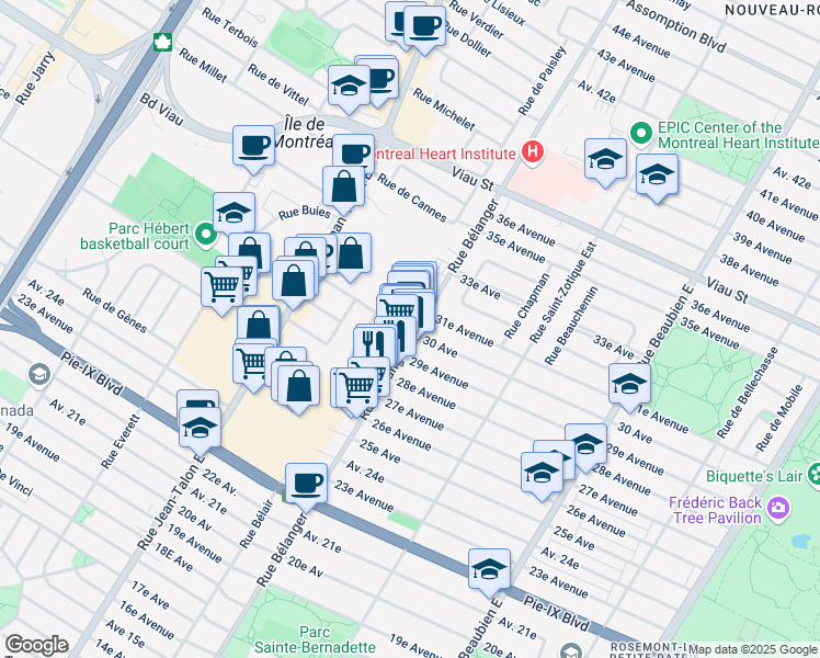 map of restaurants, bars, coffee shops, grocery stores, and more near in Montreal