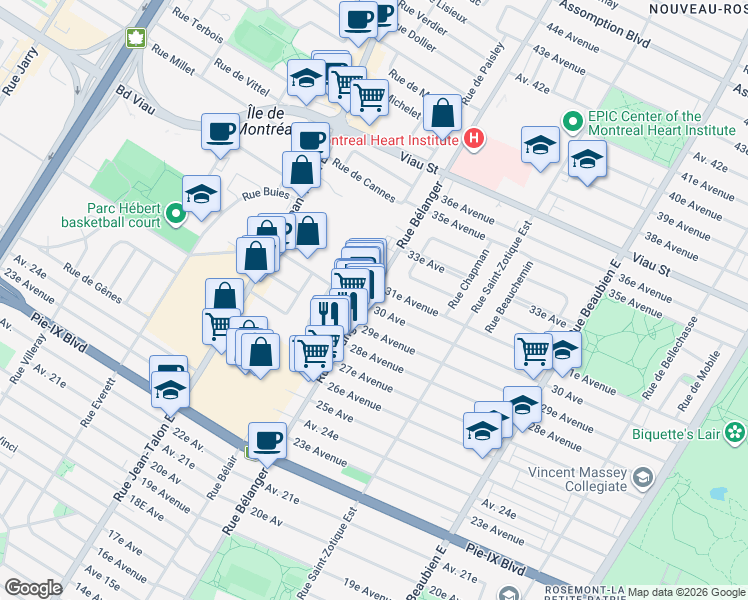 map of restaurants, bars, coffee shops, grocery stores, and more near 4570 Rue Bélanger in Montréal