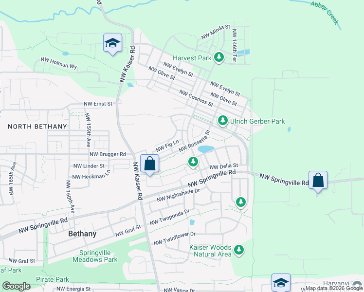 map of restaurants, bars, coffee shops, grocery stores, and more near 15079 Northwest Rossetta Street in Portland