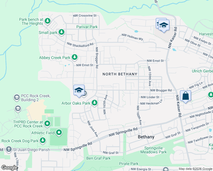 map of restaurants, bars, coffee shops, grocery stores, and more near 16415 Northwest Brugger Road in Portland