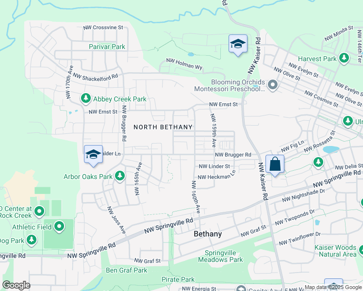 map of restaurants, bars, coffee shops, grocery stores, and more near 16179 Northwest Brugger Road in Portland