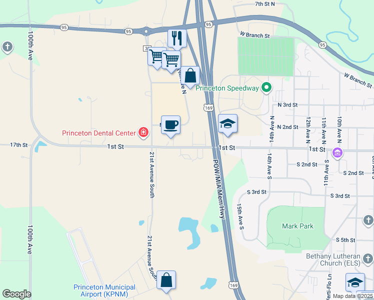 map of restaurants, bars, coffee shops, grocery stores, and more near 1811 1st Street in Princeton