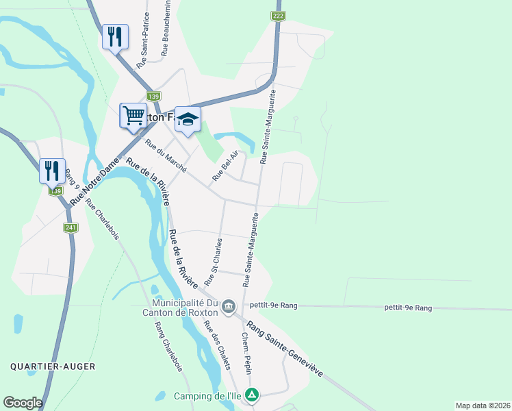 map of restaurants, bars, coffee shops, grocery stores, and more near Rue Sainte-Marguerite in Roxton Falls