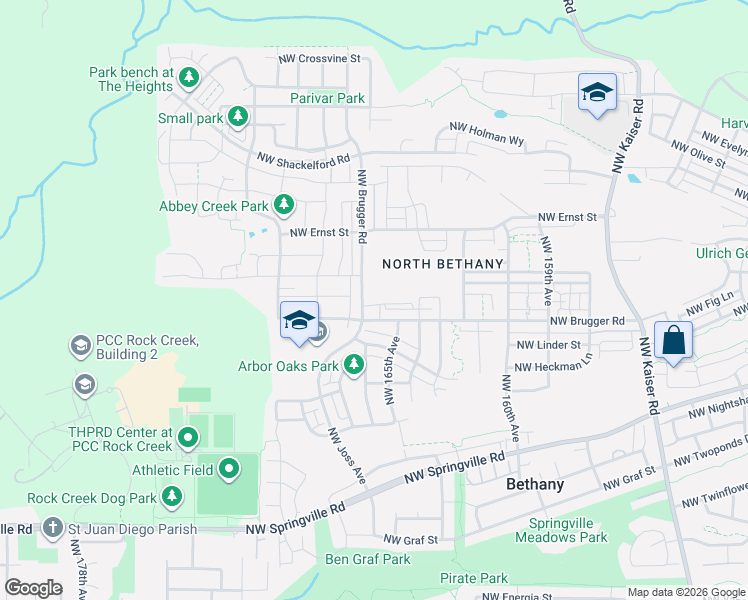 map of restaurants, bars, coffee shops, grocery stores, and more near 16417 Northwest Chadwick Way in Portland