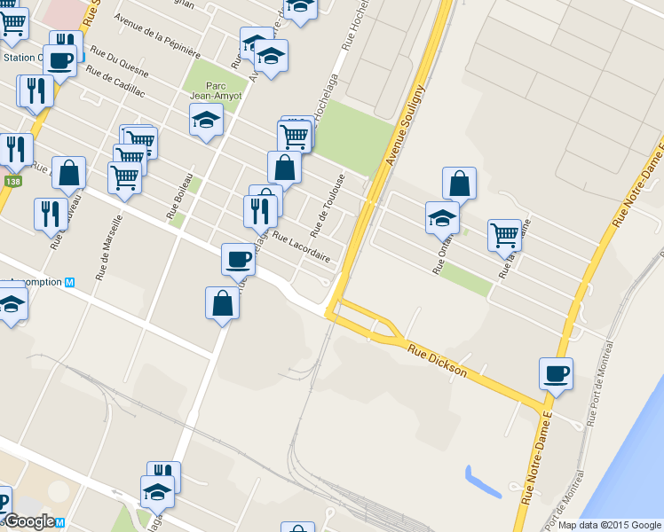 map of restaurants, bars, coffee shops, grocery stores, and more near 2274 Rue Lacordaire in Montréal