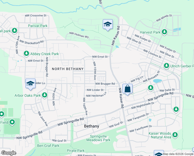 map of restaurants, bars, coffee shops, grocery stores, and more near 15922 Northwest Bauman Street in Portland