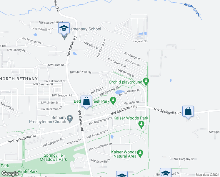 map of restaurants, bars, coffee shops, grocery stores, and more near Northwest Eleanor Avenue in Portland