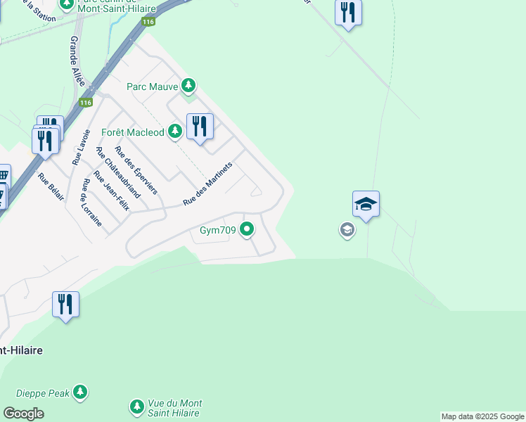map of restaurants, bars, coffee shops, grocery stores, and more near 880 Rue des Bernaches in Mont-Saint-Hilaire