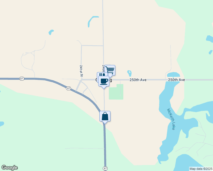 map of restaurants, bars, coffee shops, grocery stores, and more near 2498 240th Street in Cushing