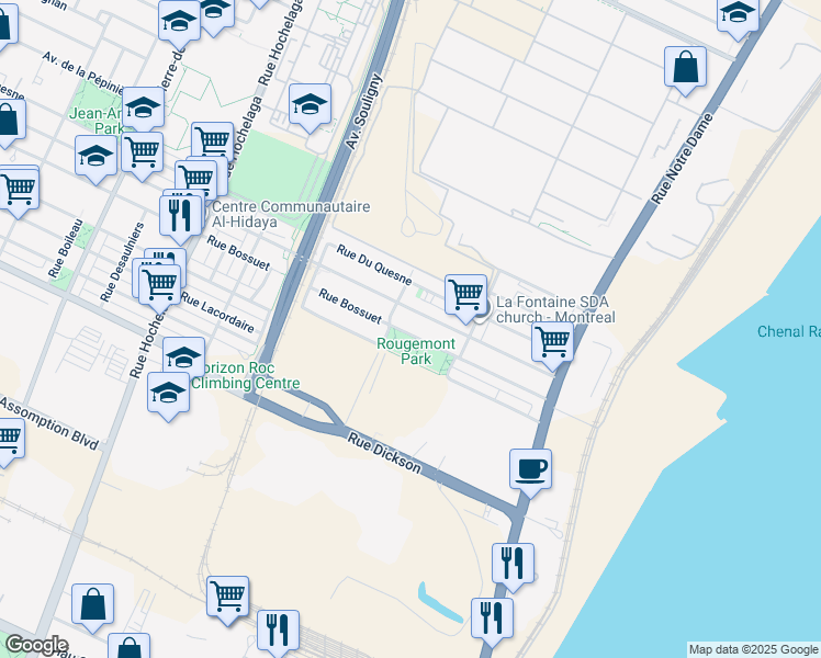 map of restaurants, bars, coffee shops, grocery stores, and more near 1935 Place Bossuet in Montréal