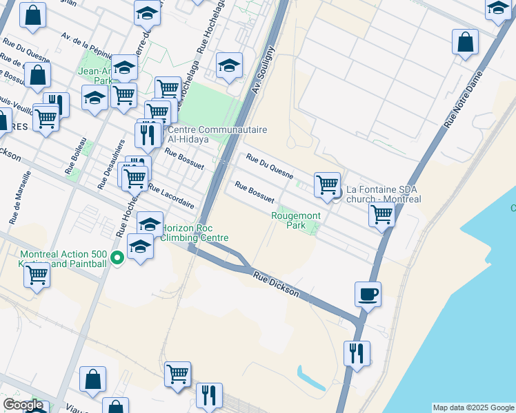 map of restaurants, bars, coffee shops, grocery stores, and more near 2075 Avenue Rougemont in Montréal